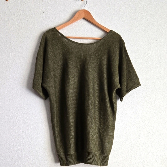 Talbots Green Crew Neck Short Sleeves Sweater Lightweight 100% Linen Beach - Picture 1 of 7